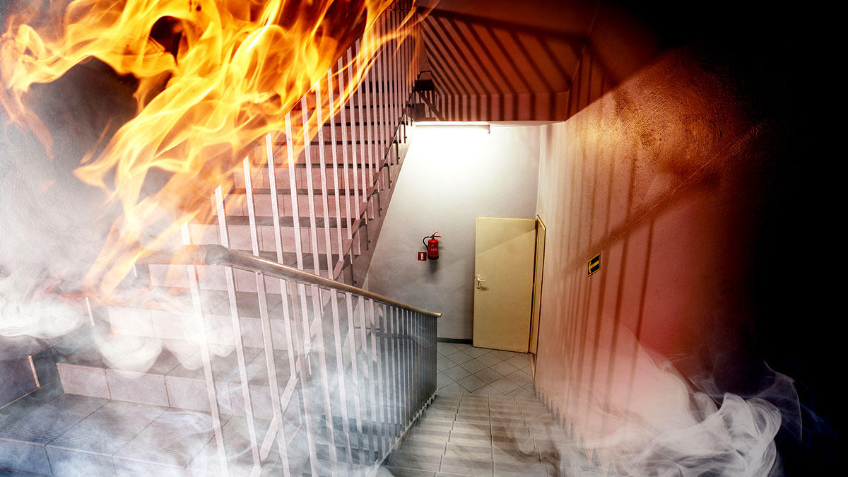 A burning hallway.