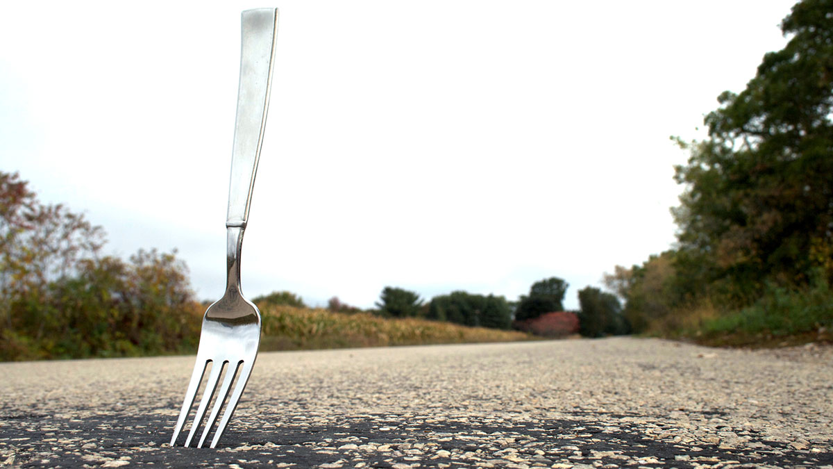 A fork stuck in the road.